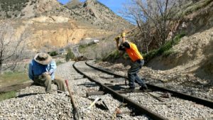 Trackwork on the Virginia Truckee Railroad on May 10, the anniversary of the Golden Spike